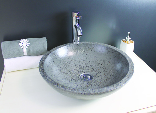 Vasque PETRA gris ciment Ø40x13 en terrazzo à poser